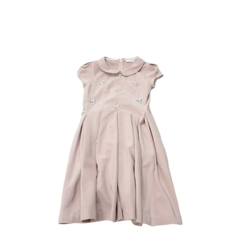 Monalisa Girls Back Zip Short Sleeve Collared Crystal Dress Pink Size 12